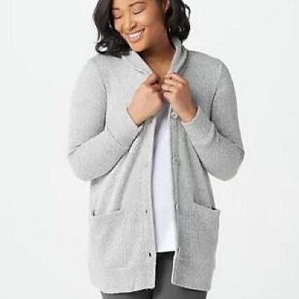 Cuddl Duds Grey Cozy Shawl Collar Cardi Cardigan Sweater Medium‎